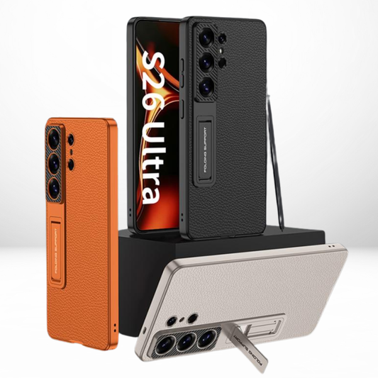 GKK Phantom Leather Stand Case with Hinge & Front Glass for Samsung Galaxy S26 Ultra