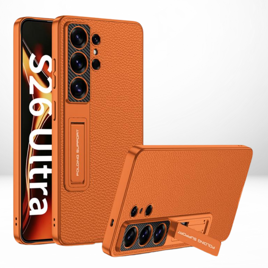 GKK Phantom Leather Stand Case with Hinge & Front Glass for Samsung Galaxy S26 Ultra