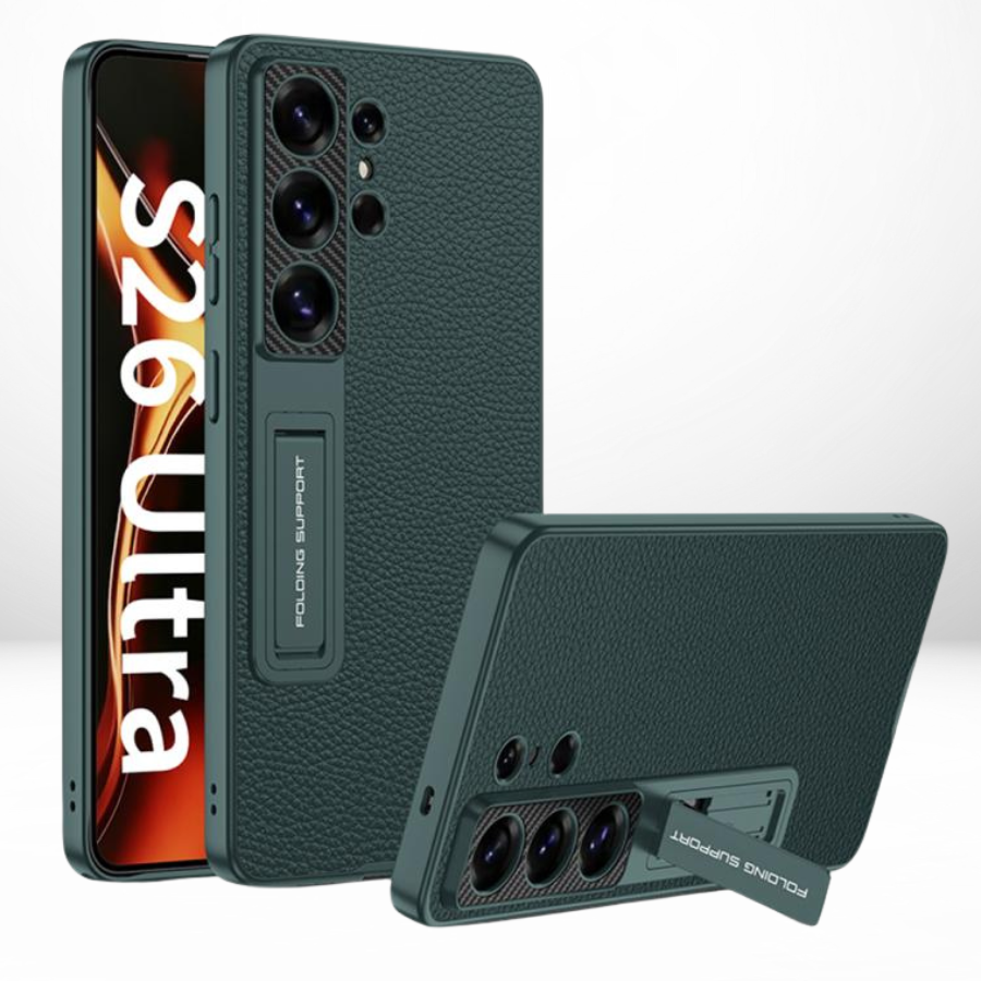 GKK Phantom Leather Stand Case with Hinge & Front Glass for Samsung Galaxy S26 Ultra