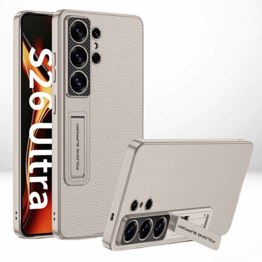 GKK Phantom Leather Stand Case with Hinge & Front Glass for Samsung Galaxy S26 Ultra