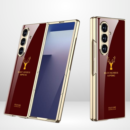 Gold Edge Deer Glass Case for Samsung Galaxy Z Fold 7