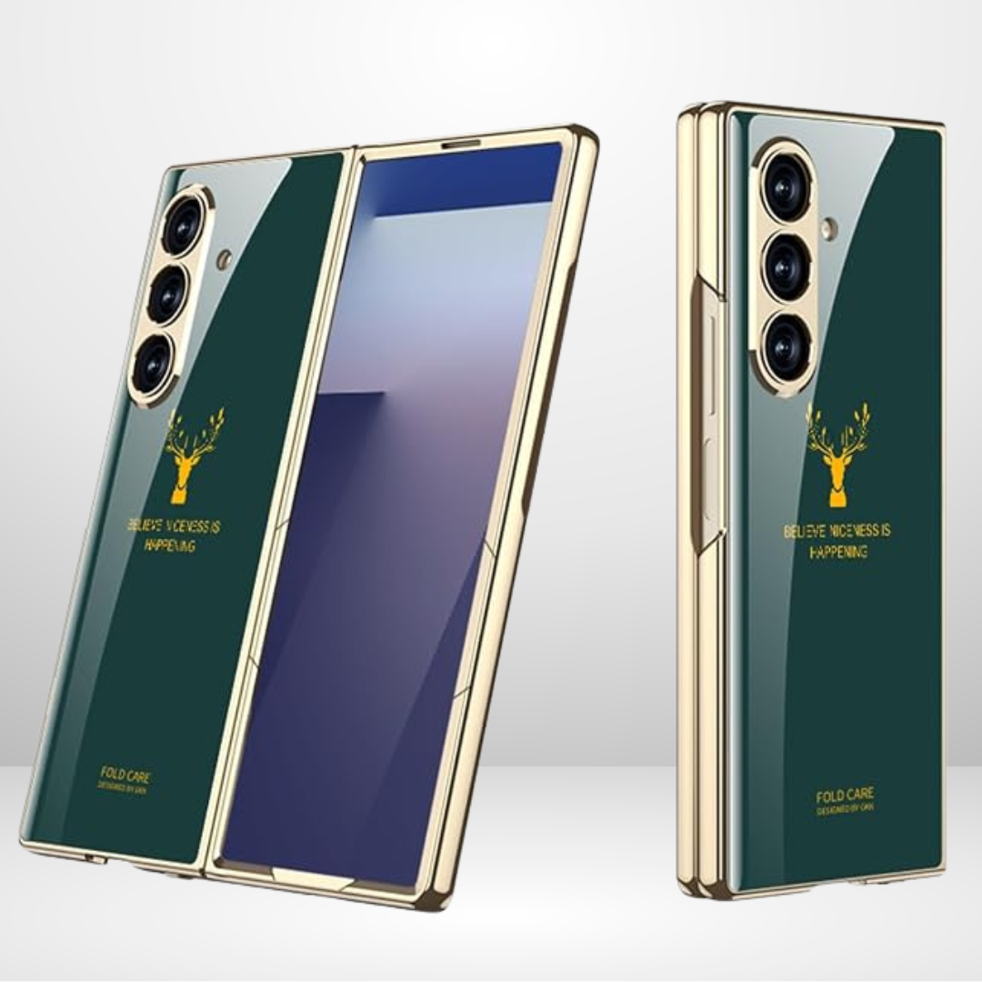 Gold Edge Deer Glass Case for Samsung Galaxy Z Fold 7