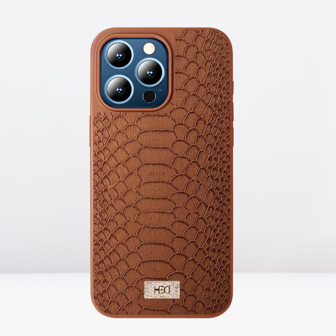 HBD Leather Crocodile Case for iPhone 15 Series. (Brown)