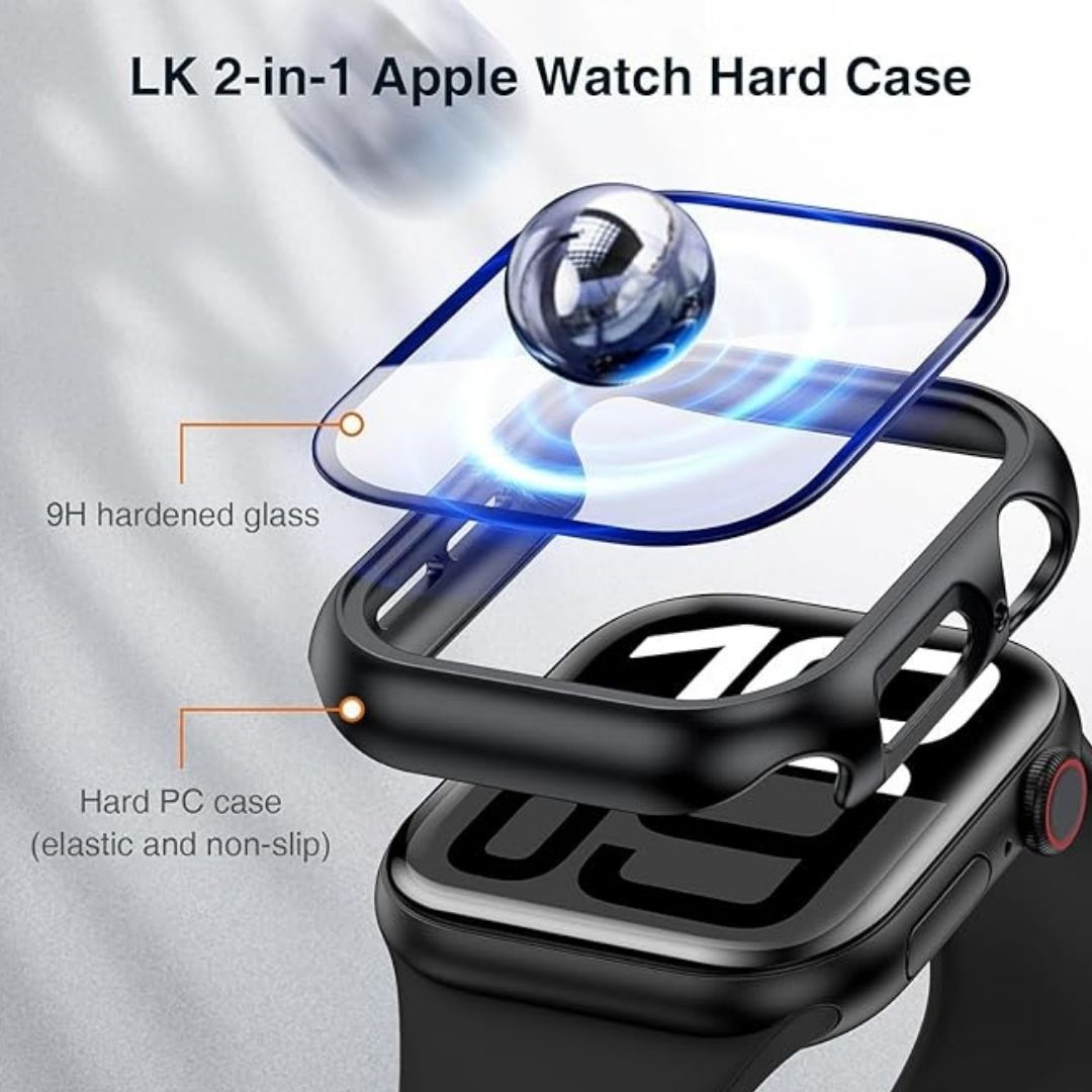 Hard PC Protective Case with Tempered Glass Screen Protector iWatch Series 10 (42/46 MM) (Black)