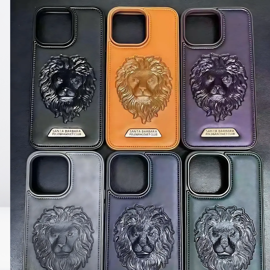 Leather Santa Barbara Lion Face Case for iPhone 16 Series – Cases