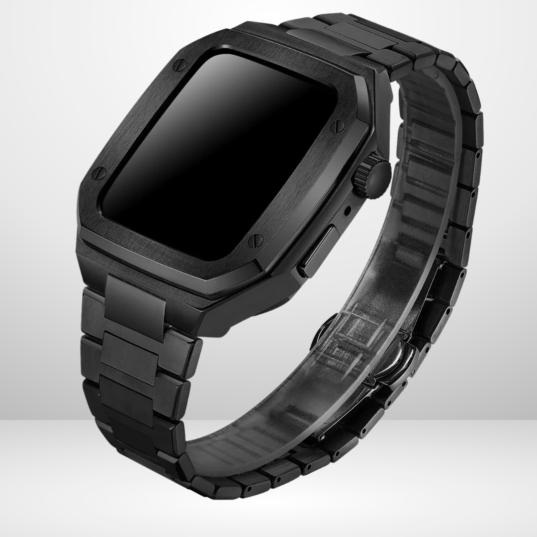 Luxury Retrofit Stainless Steel Kit with silicone Protective case inside for iWatch Black Color 44/45 MM