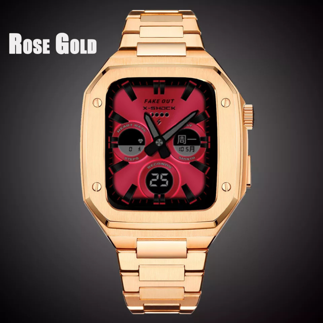 Luxury Retrofit Stainless Steel Kit with silicone Protective case inside for iWatch Rose Gold Color 44/45 MM