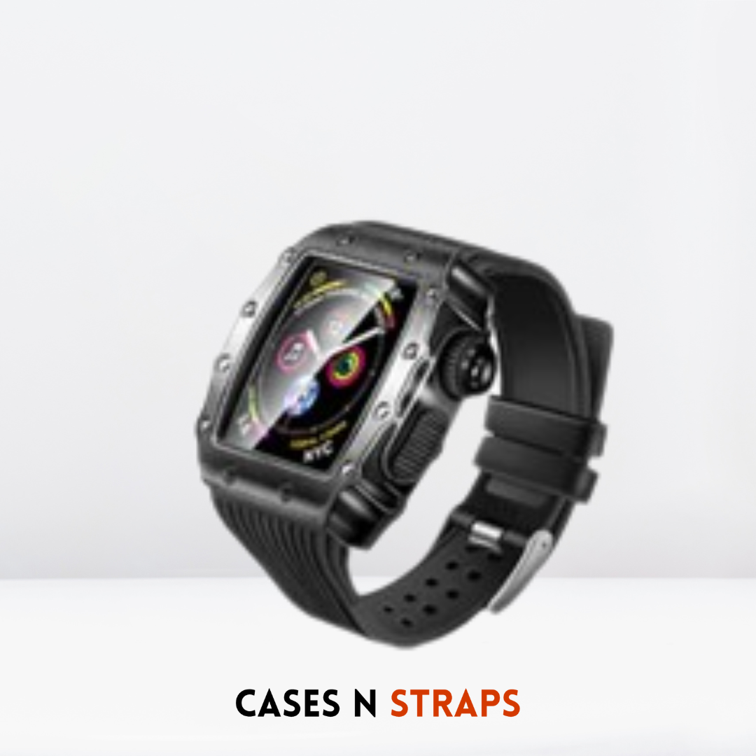Luxury Silicone Watch Strap with Metal Case Modification Kit (Black&Orange)