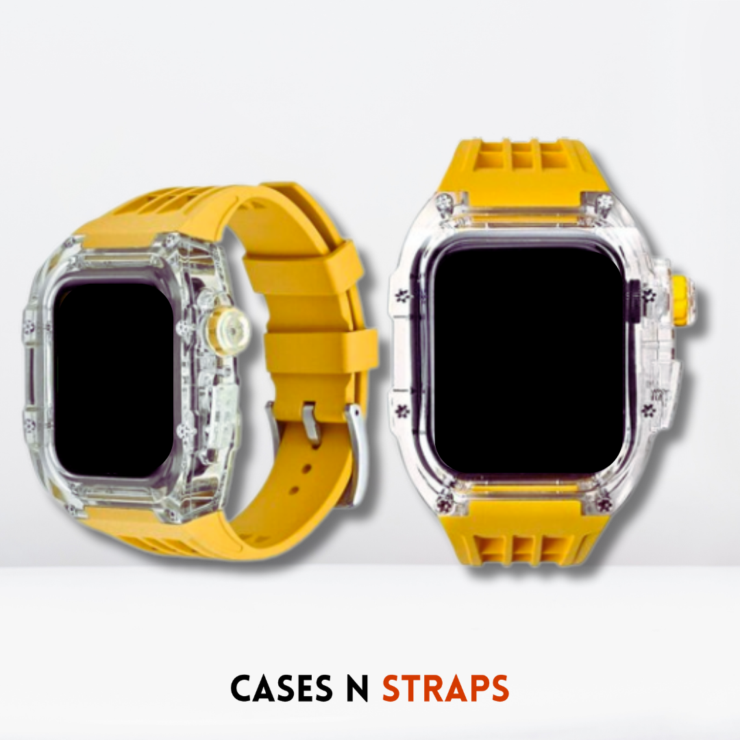 Transparent Case + Rubber Strap Modification Kit For iWatch Yellow Color
