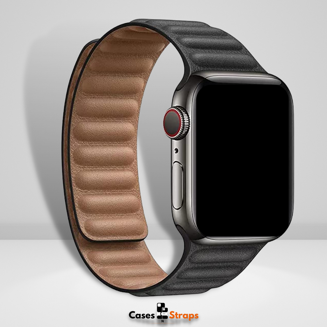 Magnetic Leather Link iWatch Strap Black Color