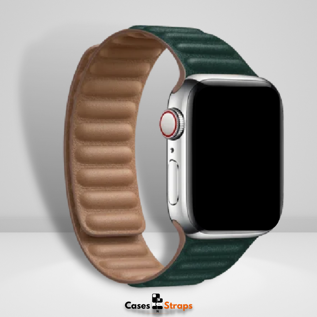 Magnetic Leather Link iWatch Strap Green Color