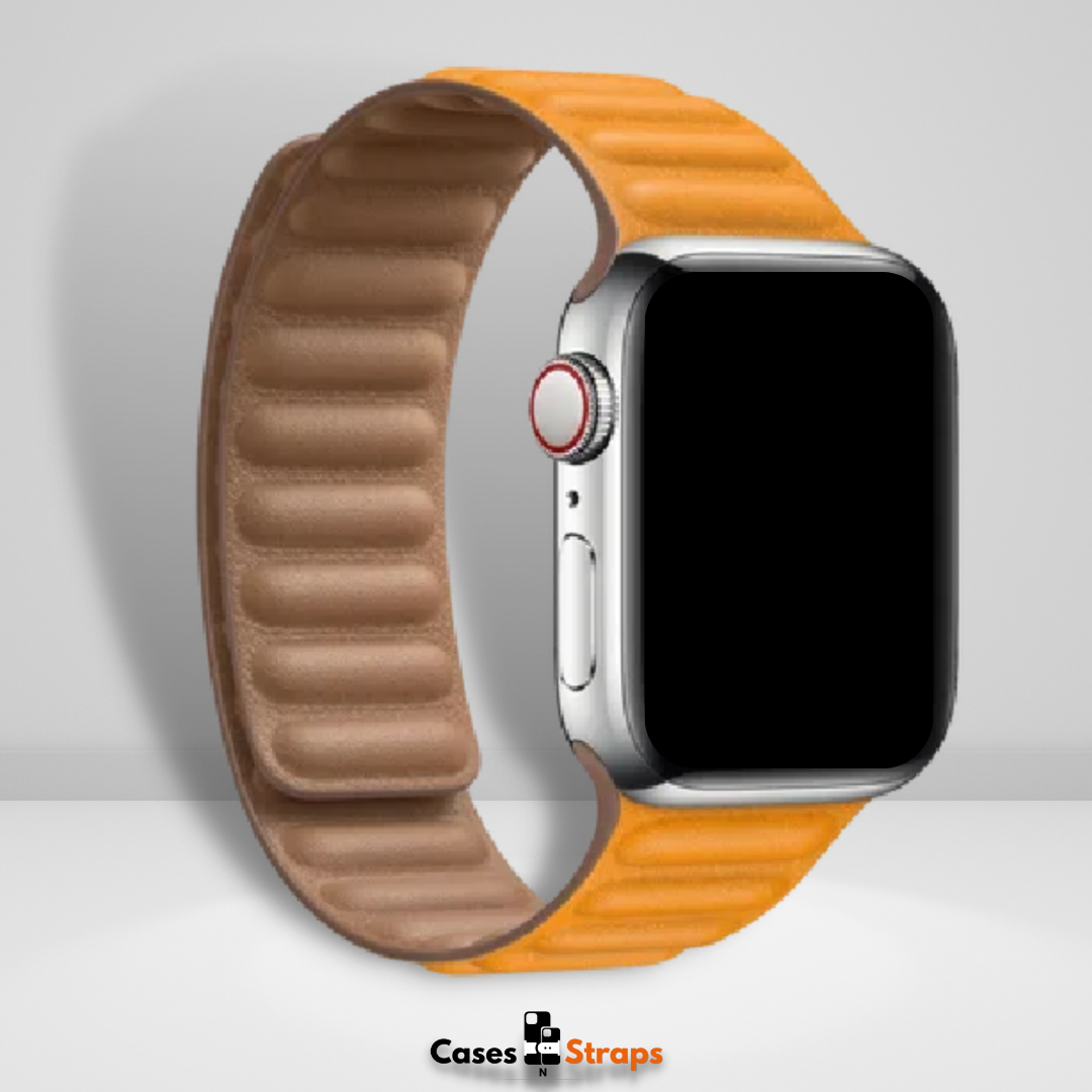 Magnetic Leather Link iWatch Strap Mustard Color
