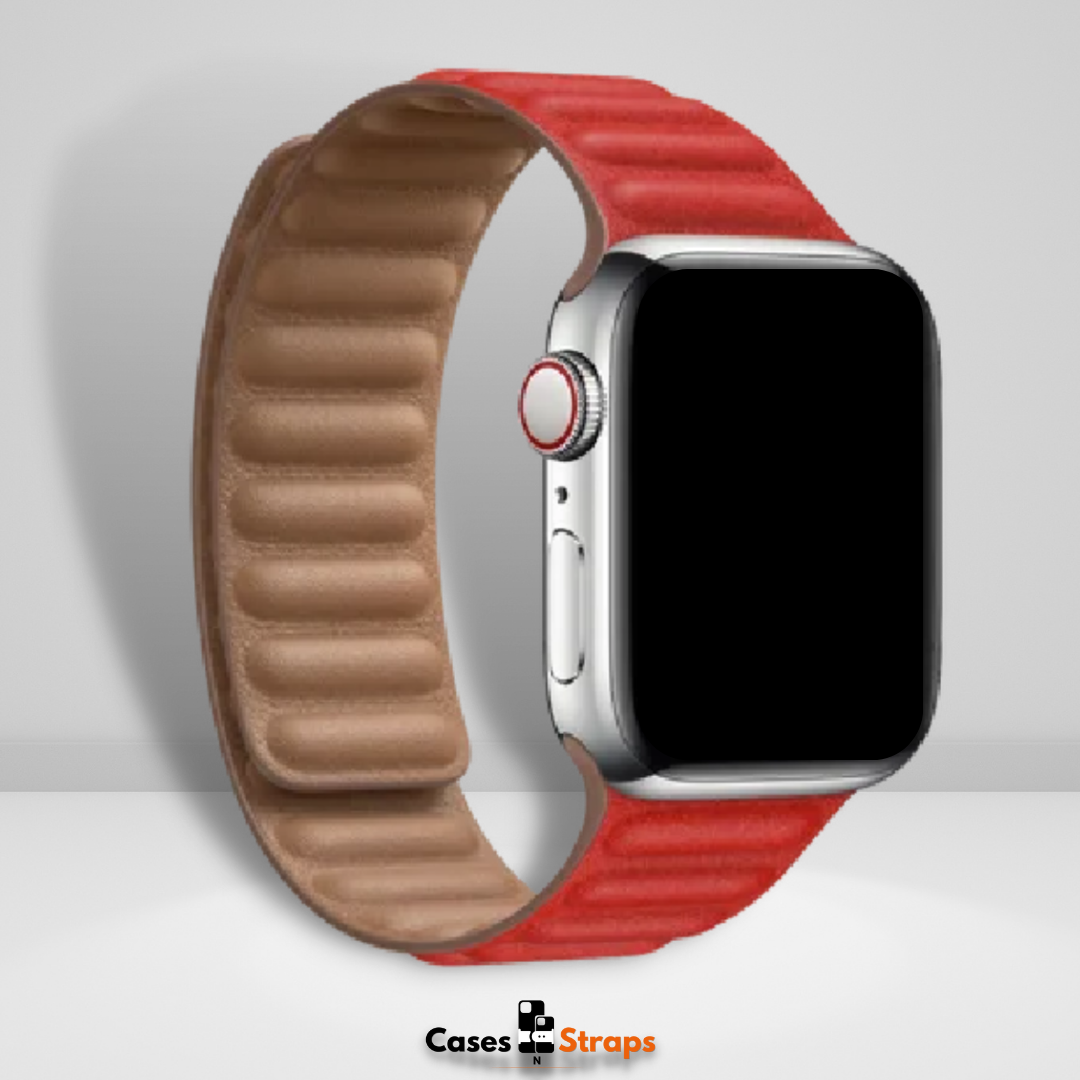 Magnetic Leather Link iWatch Strap Red Color