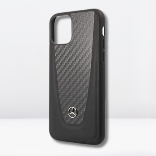 Mercedes Series Leather Carbon Black Back Case for iPhone 15 Pro Max