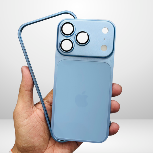 Metal Bumper with Metal sheet converter case for Iphone 13 to 16 series