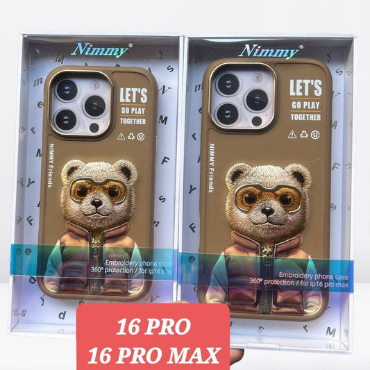 NIMMY Winter Jacket Chain Bear Case with Metal Camera Ring For iPhone 16