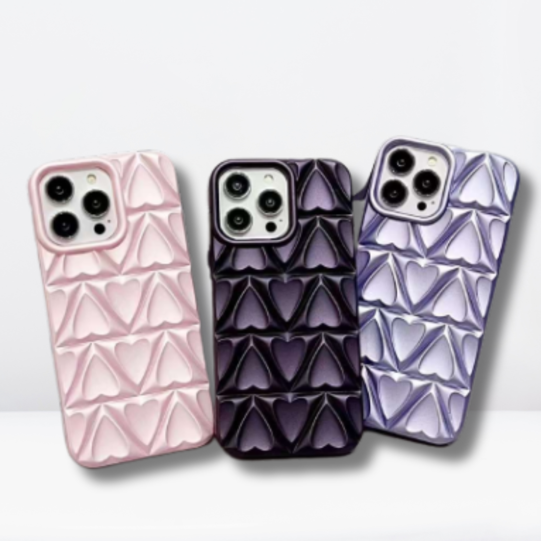 New 3D Look Heart Pattern iPhone Case (Purple/Lavender/Baby Pink)