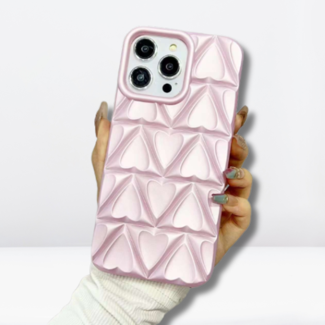 New 3D Look Heart Pattern iPhone Case (Purple/Lavender/Baby Pink)