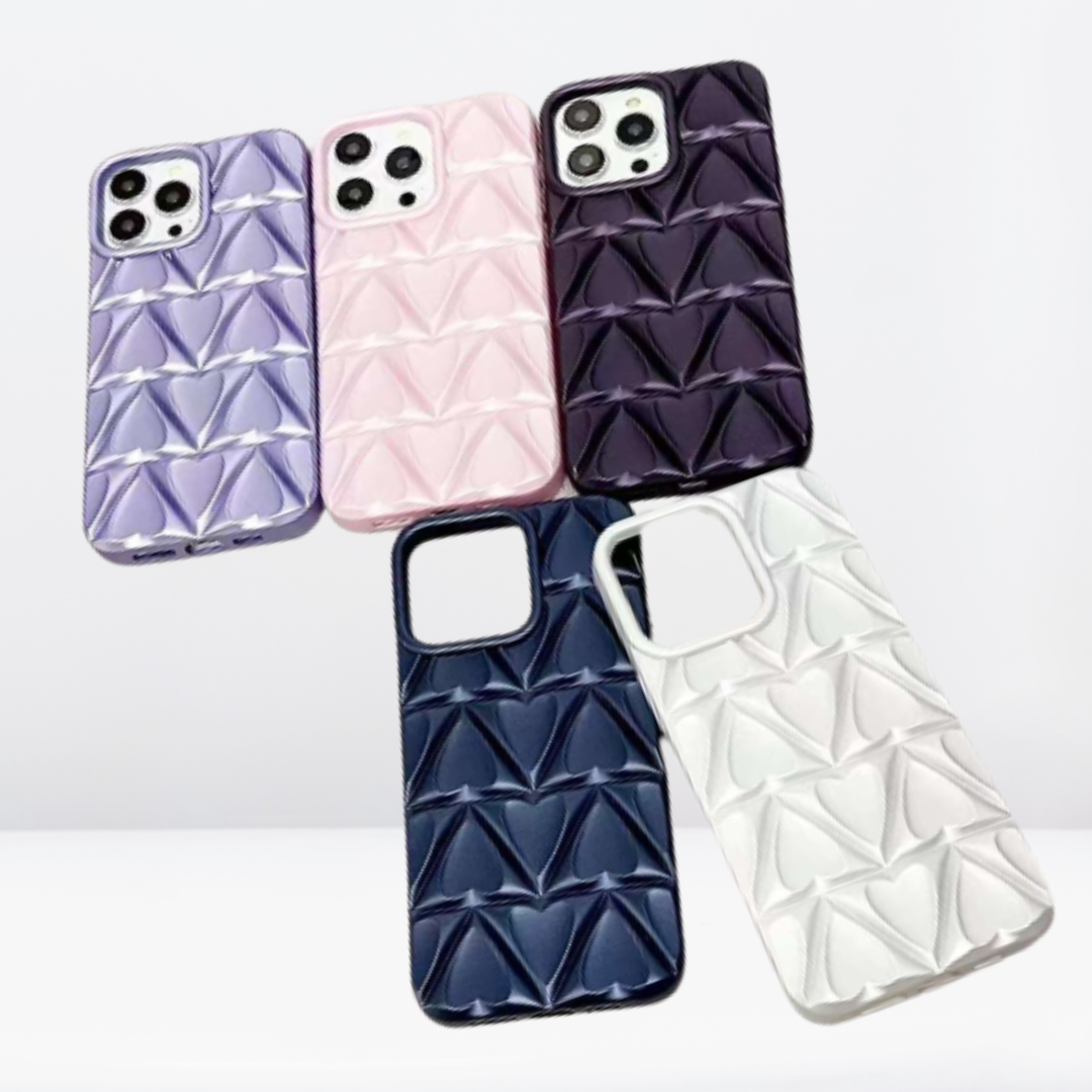 New 3D Look Heart Pattern iPhone Case (Navy Blue/ Silver)
