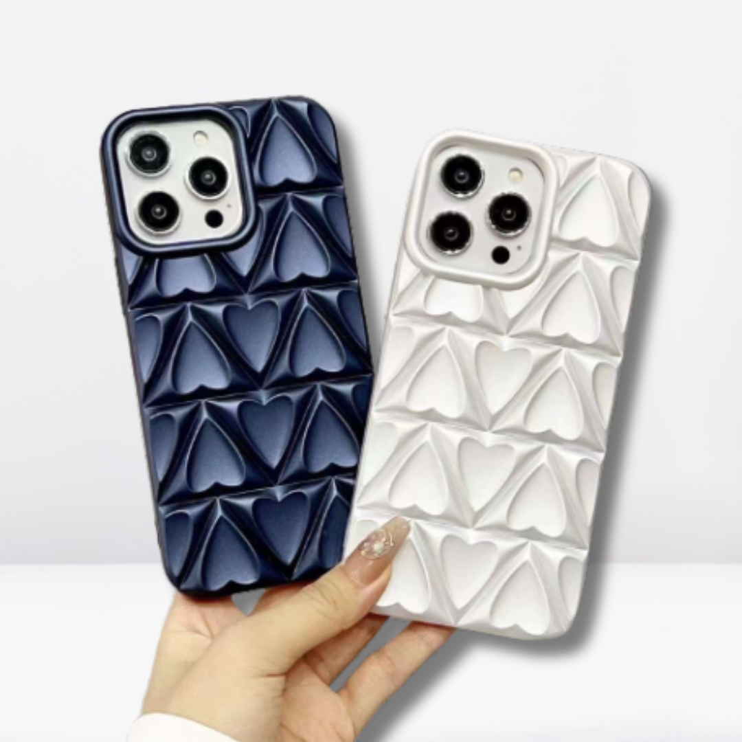 New 3D Look Heart Pattern iPhone Case (Navy Blue/ Silver)