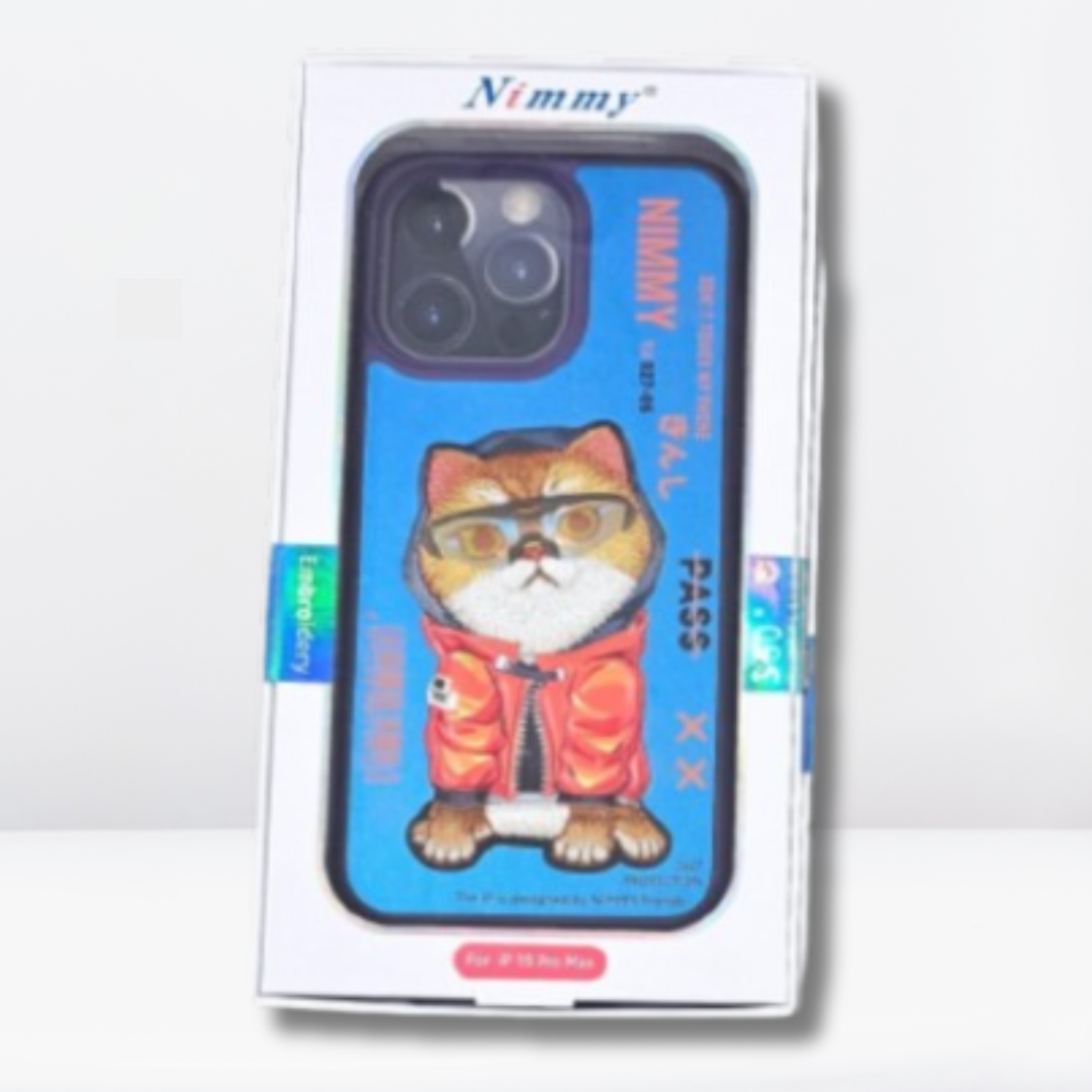 Nimmy 3D Cat/Pug Leather Mobile Case for iPhone 15/Pro/Pro Max