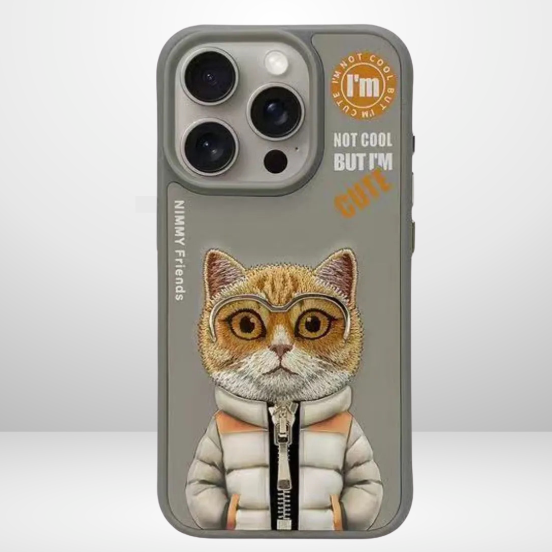 Nimmy 3D Winter jacket Cat Leather Mobile Case for iPhone 15 Series (Grey)