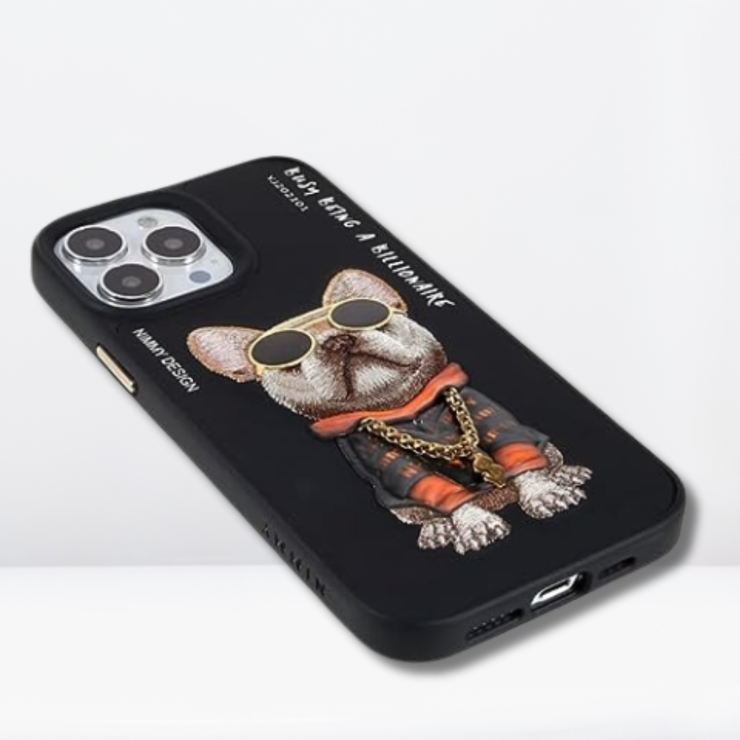 Nimmy 3D Pug Leather Mobile Case for iPhone 13/14 Pro (Black)