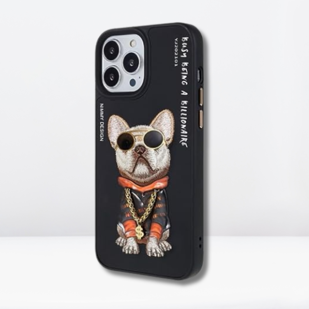 Nimmy 3D Pug Leather Mobile Case for iPhone 13/14 Pro (Black)