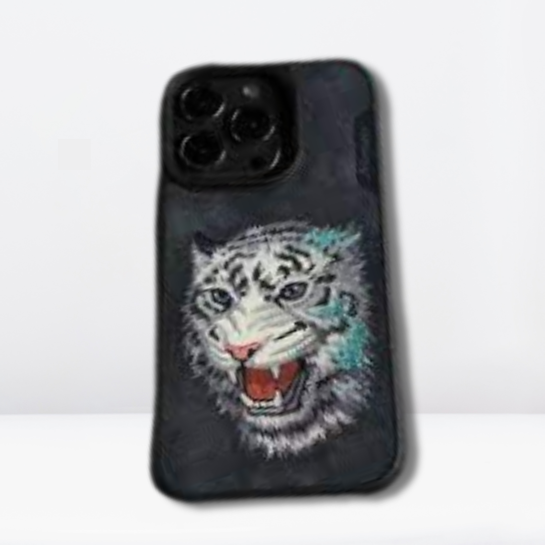 Nimmy (Dazzling Series) Luxury Faux Leather Back Case for iPhone 15 (TIGER)