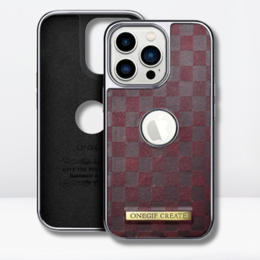 OneGif PU Leather Back Case with Logo Cut View for iPhone (Wine)
