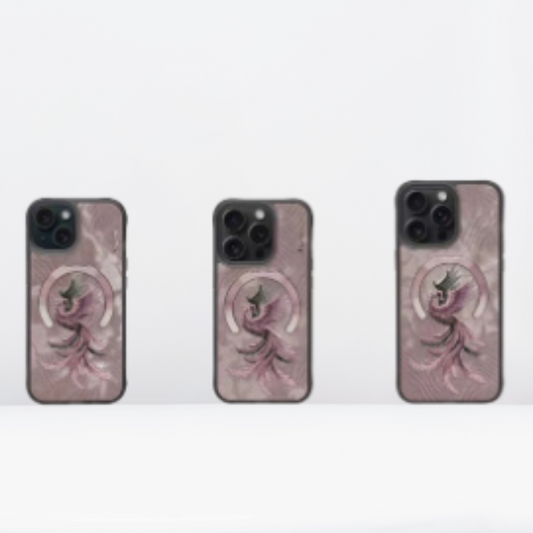 Premium 3D Embroidered Fantasy Animal Series Leather MagSafe Case for iPhone 15 Series( Phoenix)