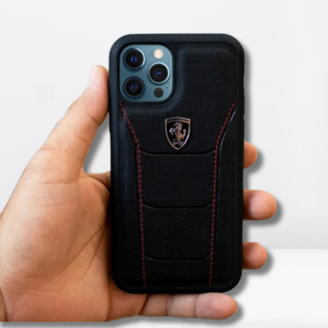 Premium Ferrari Leather Back Case for iPhone 15 Pro/Pro Max.