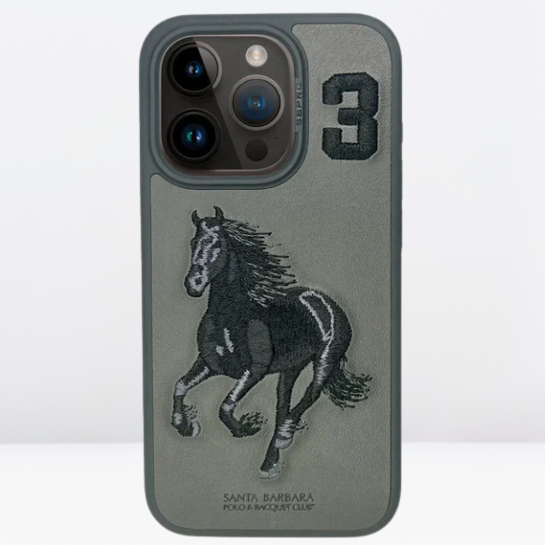 Premium US POLO Leather Boris Series Case for iPhone 15 Series (Grey)