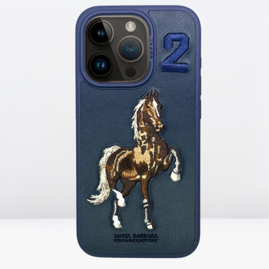 Premium US POLO Leather Boris Series Case for iPhone 15 Series (Blue)