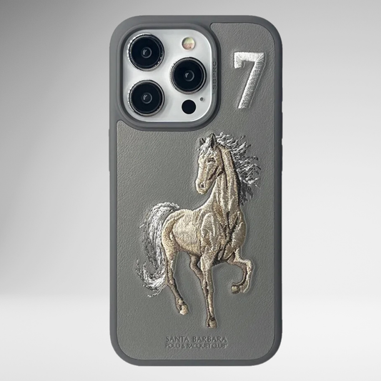 US POLO Leather Boris Horse Series Case for iPhone 16 Series (Titanium Grey)