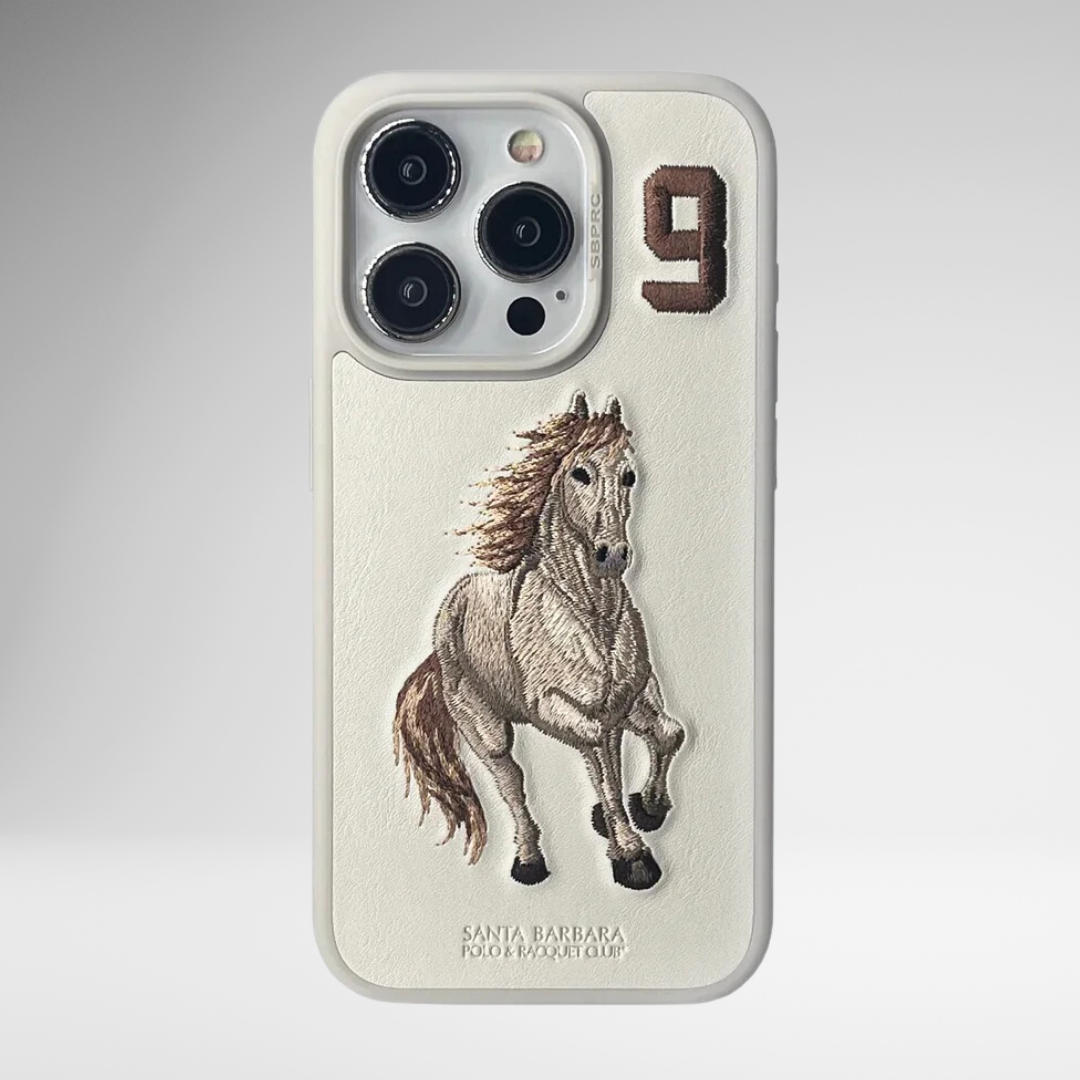 US POLO Leather Boris Horse Series Case for iPhone 16 Series (Cream)