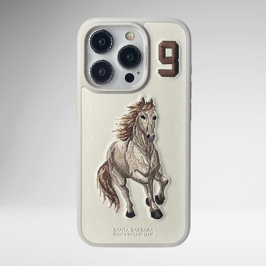 US POLO Leather Boris Horse Series Case for iPhone 16 Series (Cream)