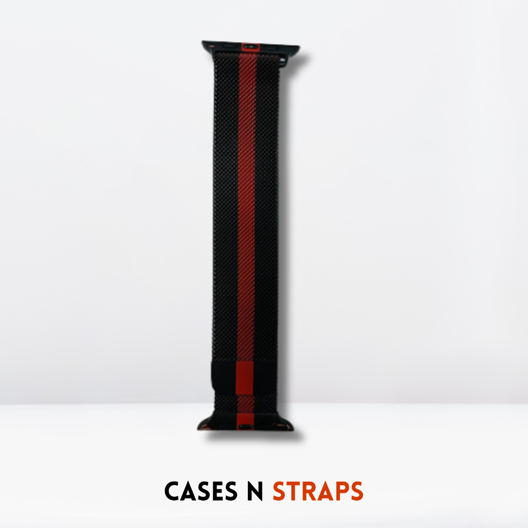 Printed Magnetic Milanese Mesh Loop iWatch Black/Red Strap