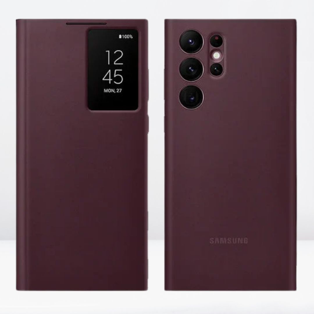 Samsung Galaxy S22 Ultra Smart S-View Window Flip Wallet Leather Case (BURGUNDY)