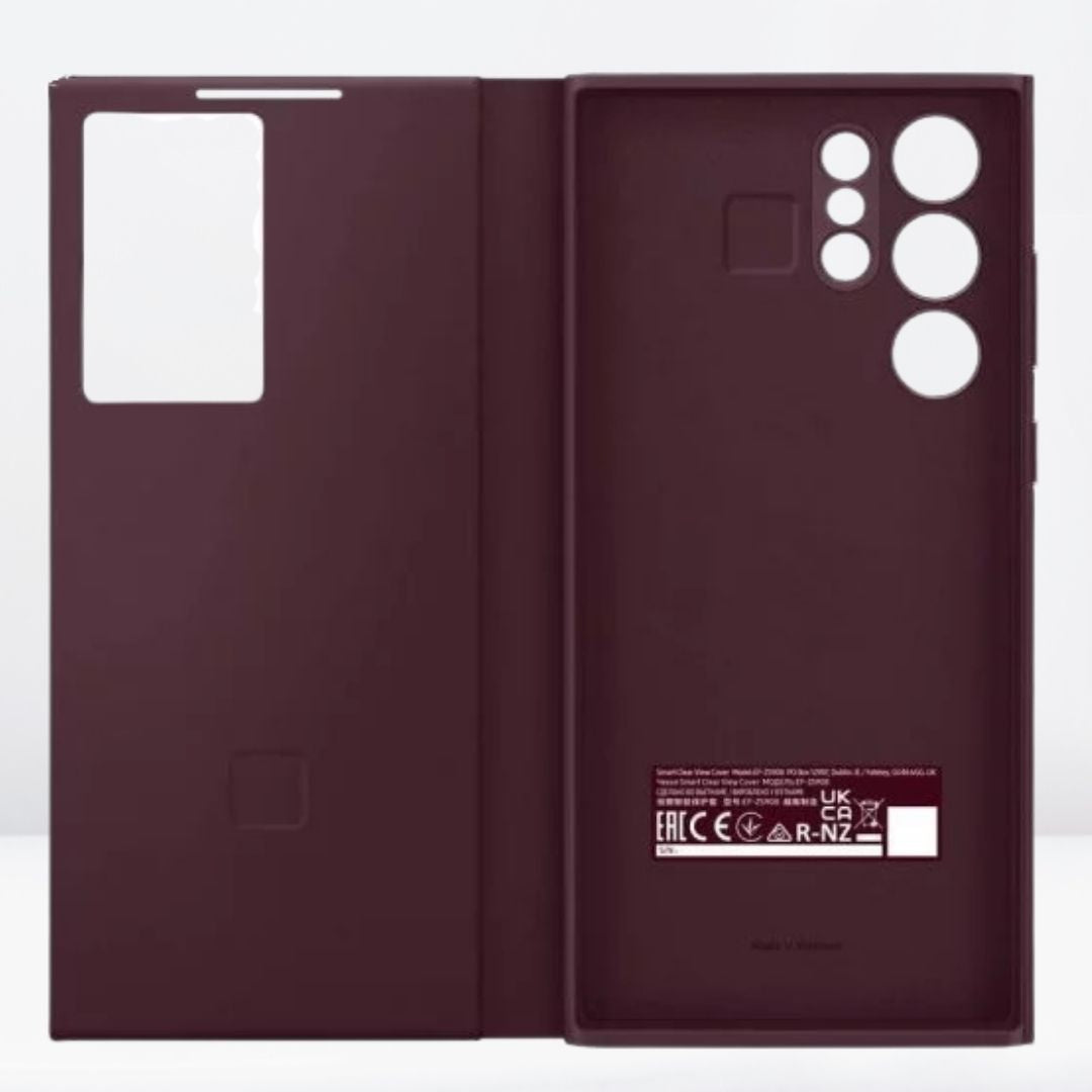 Samsung Galaxy S22 Ultra Smart S-View Window Flip Wallet Leather Case (BURGUNDY)