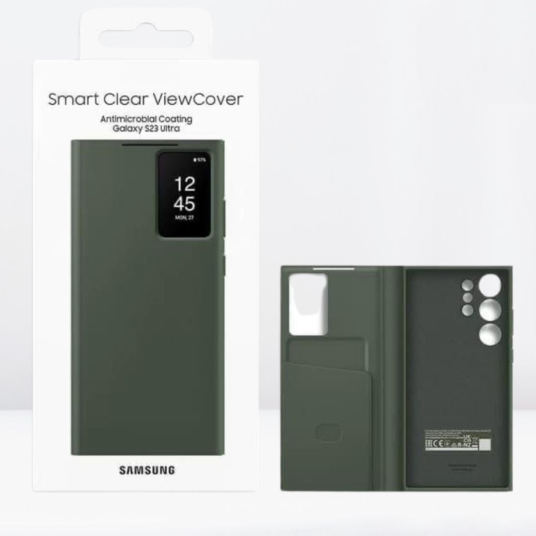 Samsung Galaxy S23/S23 Ultra Smart S-View Window Flip Wallet Leather Case (Dark Green)