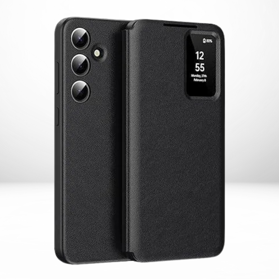 Samsung Galaxy S25 ULTRA Smart S-View app installed Window Flip Wallet Leather Case (Black)