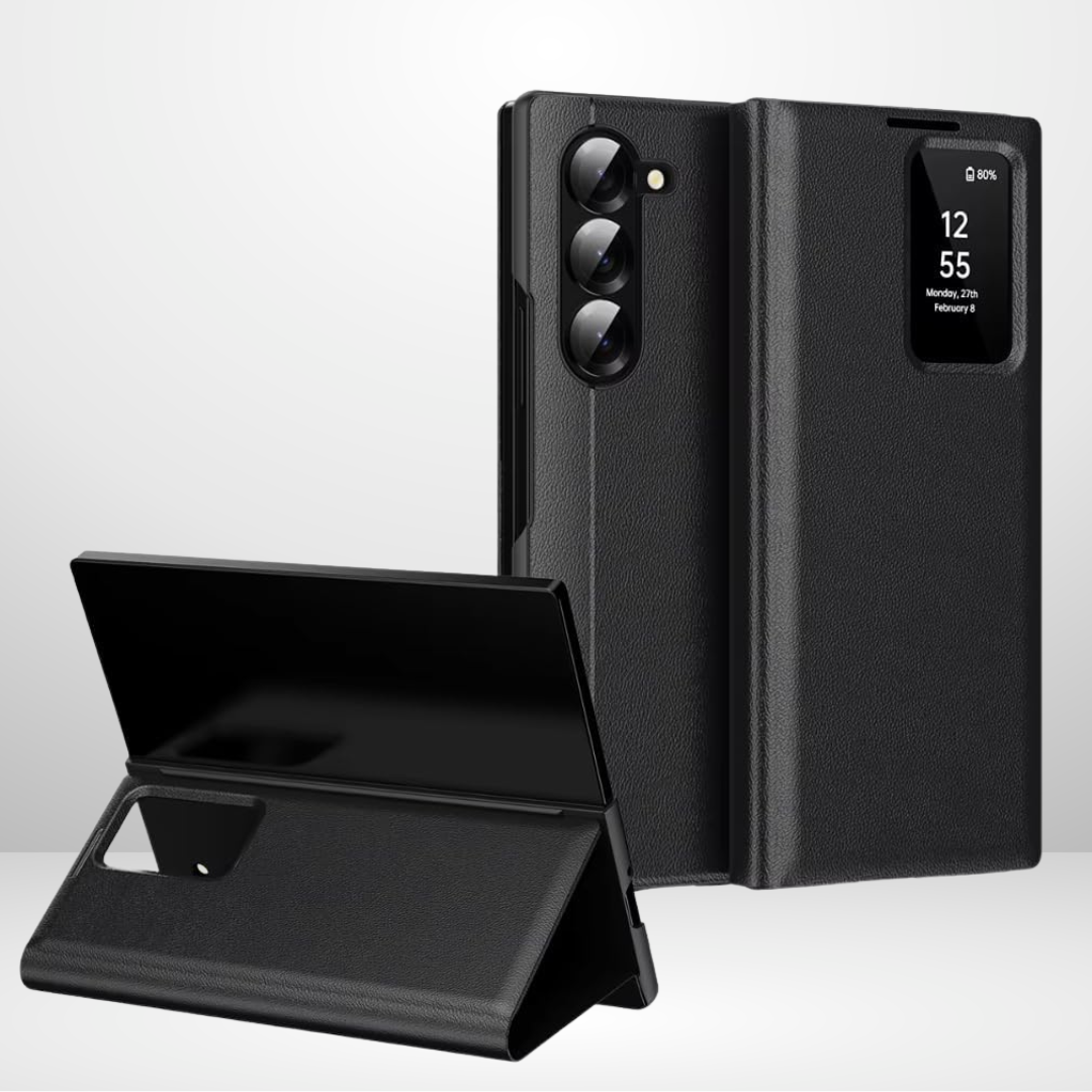 Samsung Galaxy Z FOLD 6 Smart S-View app installed Window Flip Wallet Leather Case
