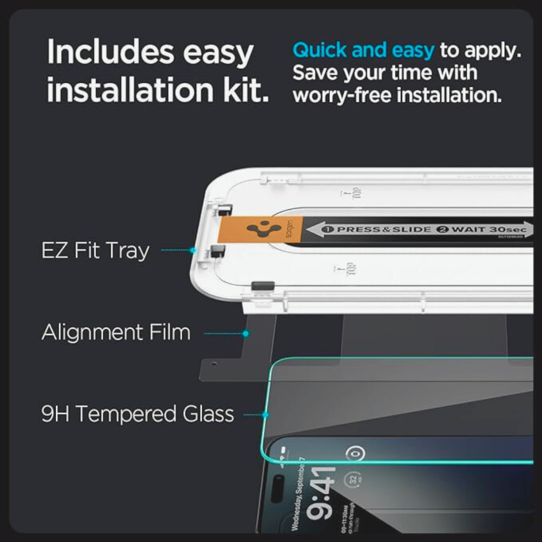 Self Install SP Ez Fit Tempered Glass Screen Protector Guard For Iphone 15 Series