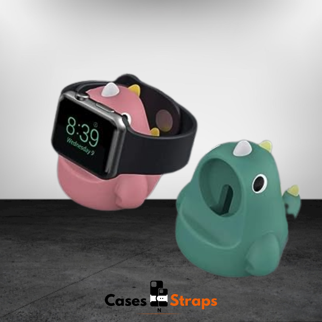 Silicone Cute Cartoon iWatch Charger Stand ( Dyno Pink/Green )