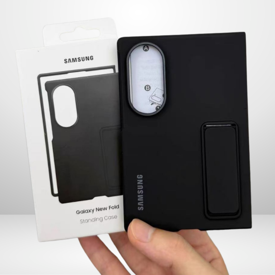 Silicone Standing Case with Metal Camera Ring for Samsung Galaxy Fold 8 Wide