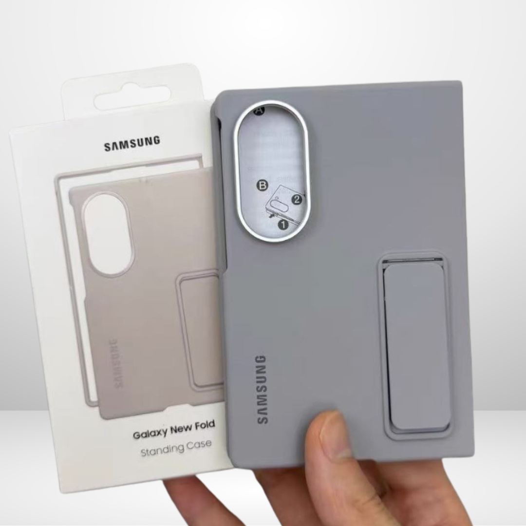 Silicone Standing Case with Metal Camera Ring for Samsung Galaxy Fold 8 Wide