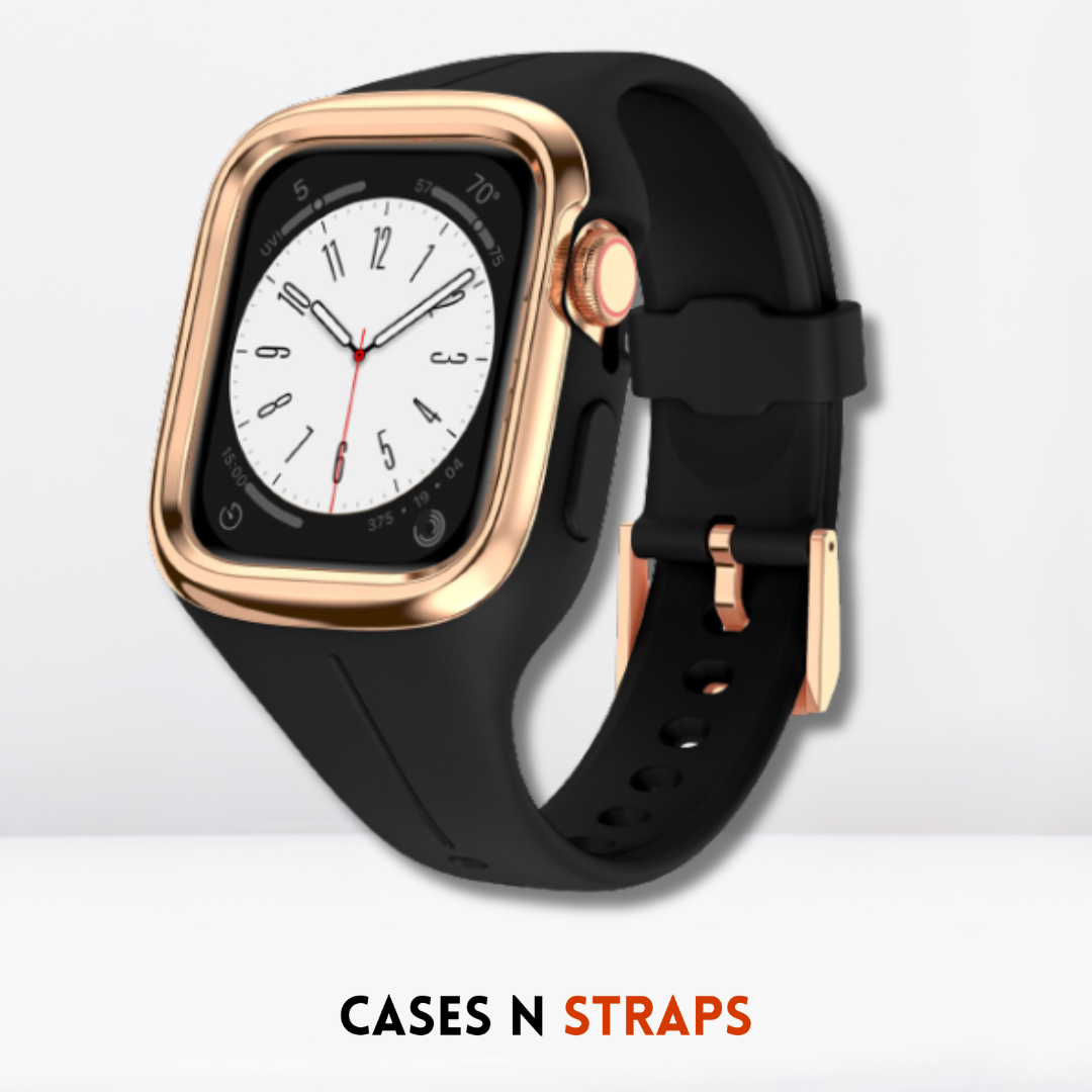 Silicone Strap Band + Stainless Steel Case Cover For iWatch Black Color