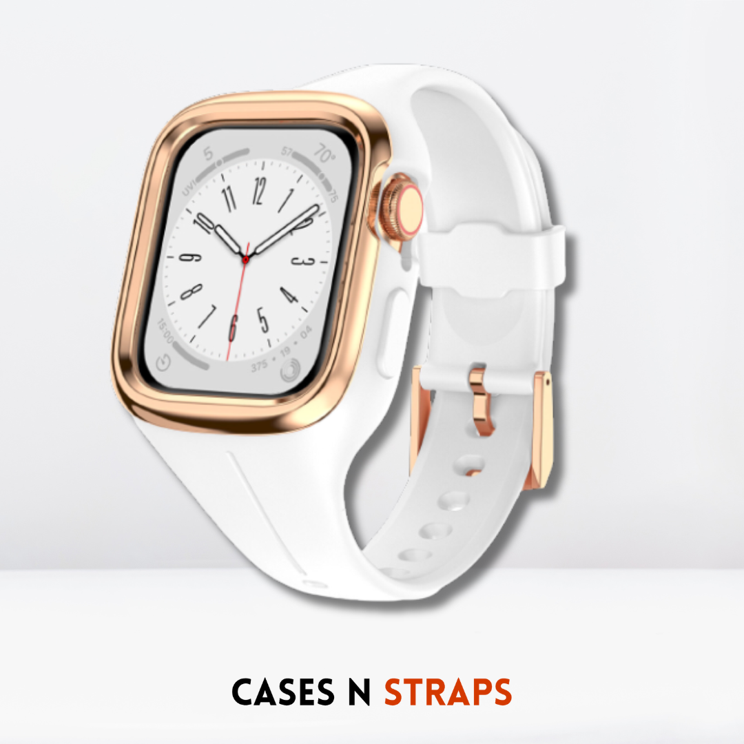 Silicone Strap Band + Stainless Steel Case Cover For iWatch White Color