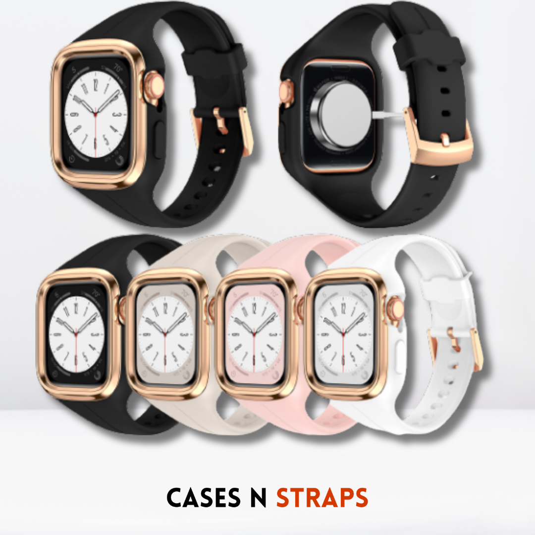 Silicone Strap Band + Stainless Steel Case Cover For iWatch Black Color